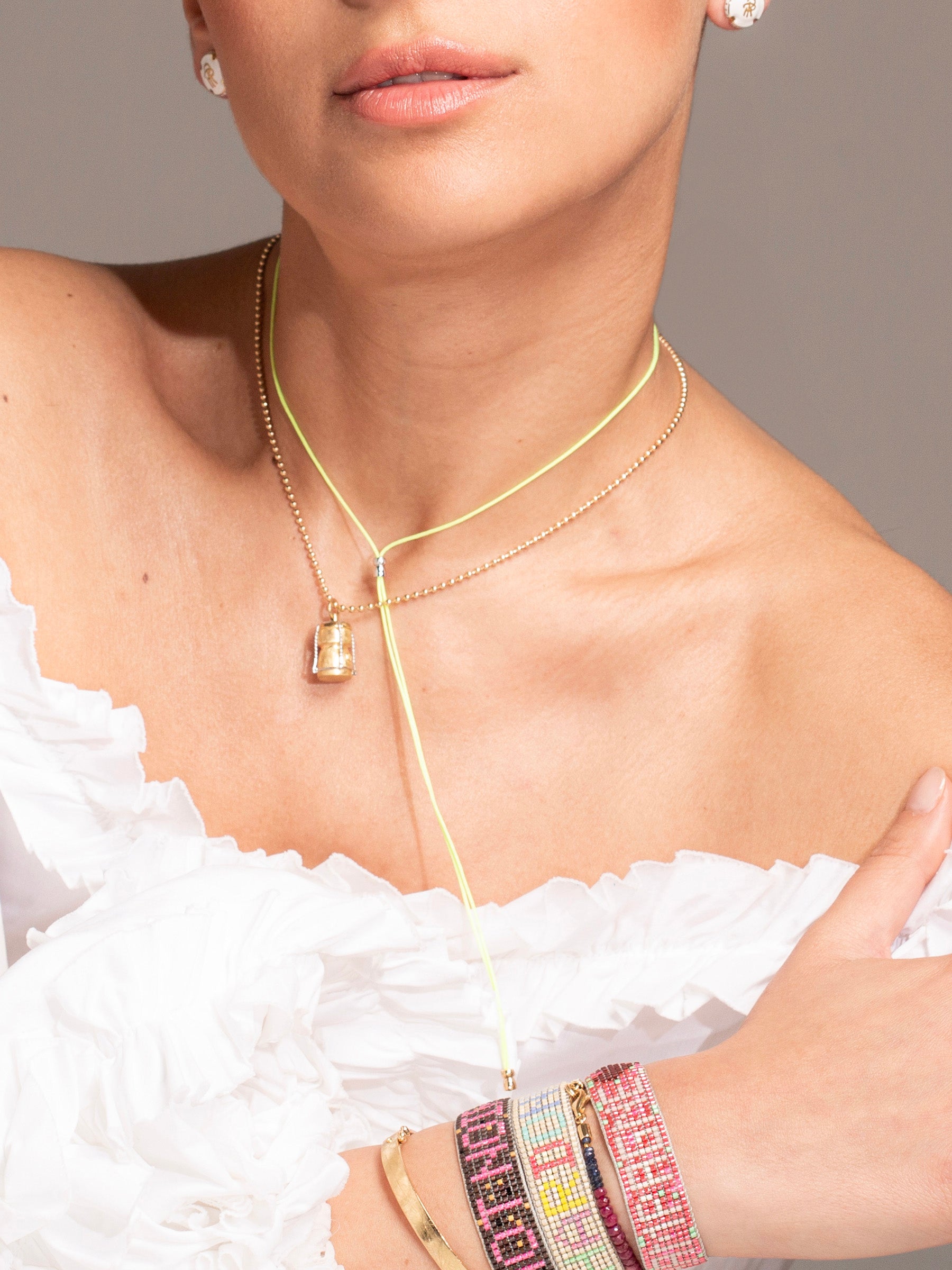 Champagne Tie Necklace Neon Yellow